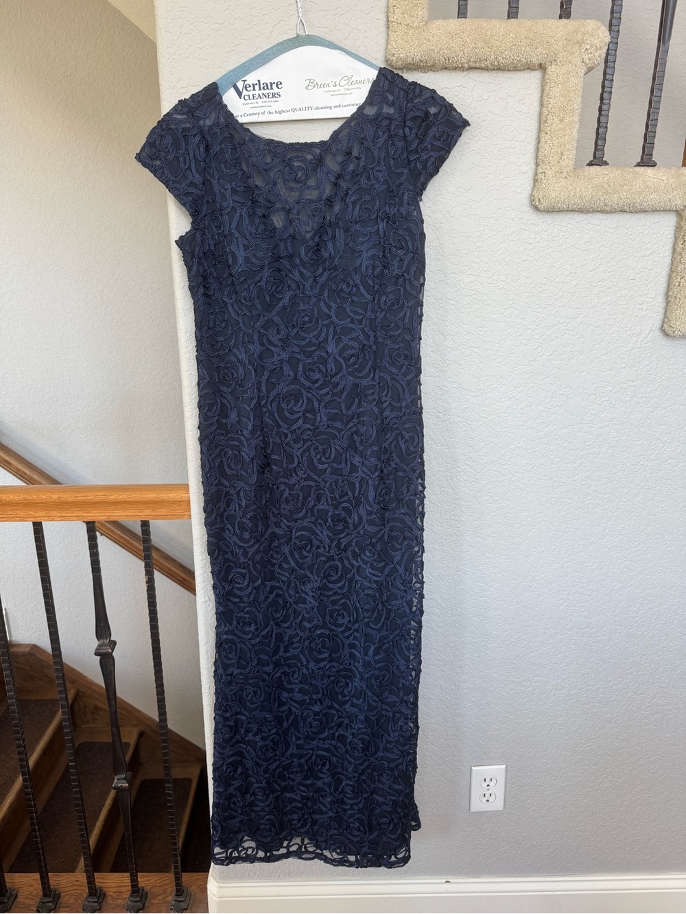 JS Collections Navy Floral Lace Cap-Sleeve Maxi Dress
